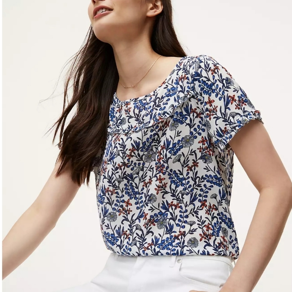 LOFT Ruffle Trim Floral Top - XS